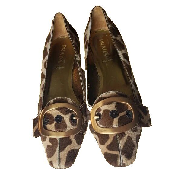 Prada Vintage Calf Hair Giraffe Print Buckle Kitten Heels~$585 - Picture 4 of 13